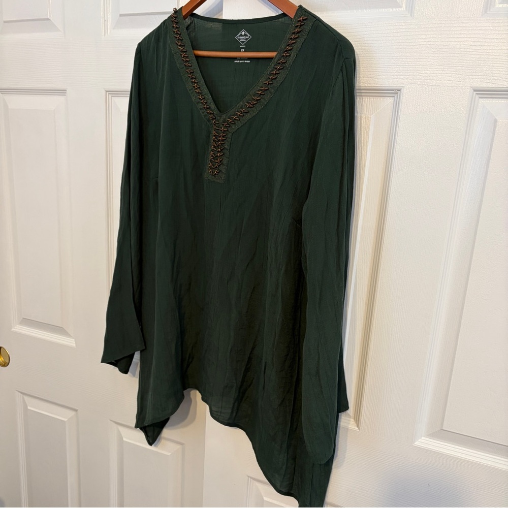 St. John's Bay Deep Green Tunic with Braided Detail 2x